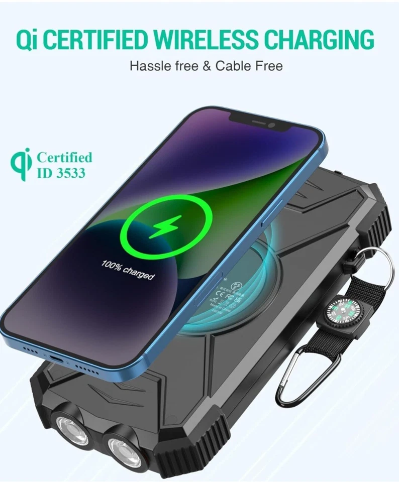 Blavor - Paquete de batería externa solar, cargador inalámbrico Qi de... - Image 2 of 4