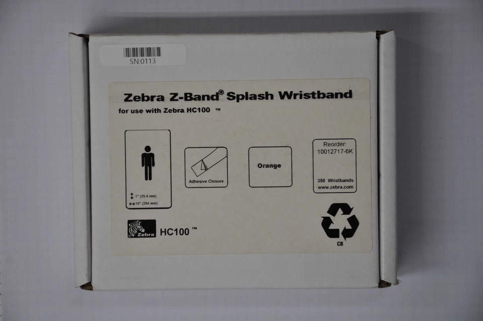 Zebra LOT 6 PC Z-Band Splash 1" x 10" DT Wristband (Orange)Cartridge 10012717-6K - Image 4 of 4