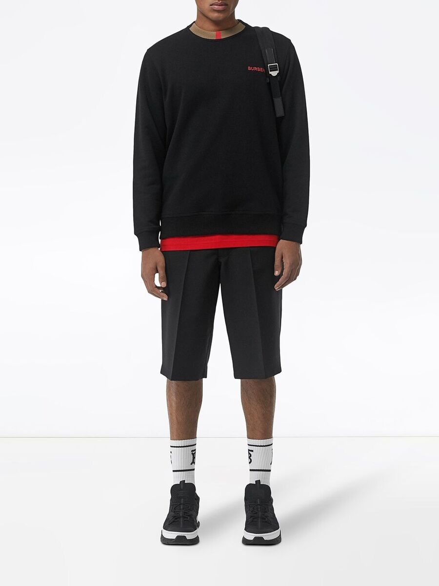 NWT BURBERRY JARRAD BLACK COTTON ICON STRIPE COLLAR RED LOGO