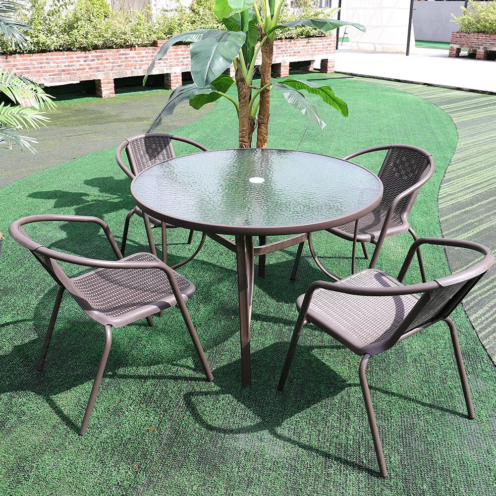 Outdoor Garden Dining Set Round Rectangular Metal Patio Table and 2 4 6 Chairs