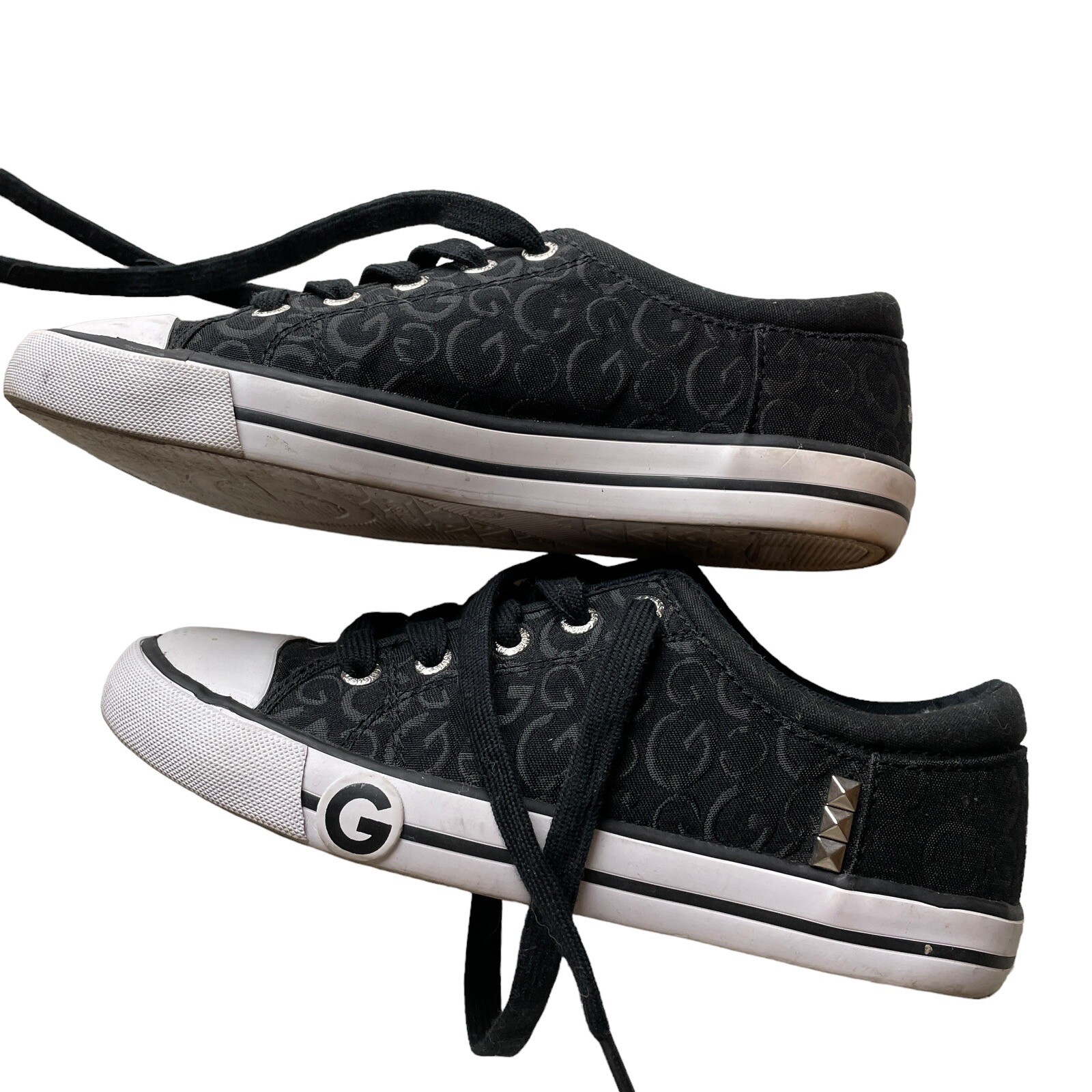 G by Guess Sneakers Shoes black G fabric lace up white rubber round toe 6