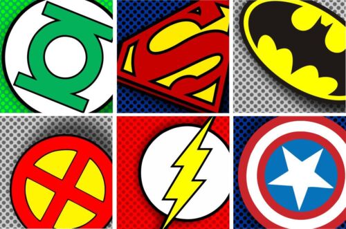 SUPERHERO logos pop art badges wall sticker boys bedroom decal Superman  Batman | eBay