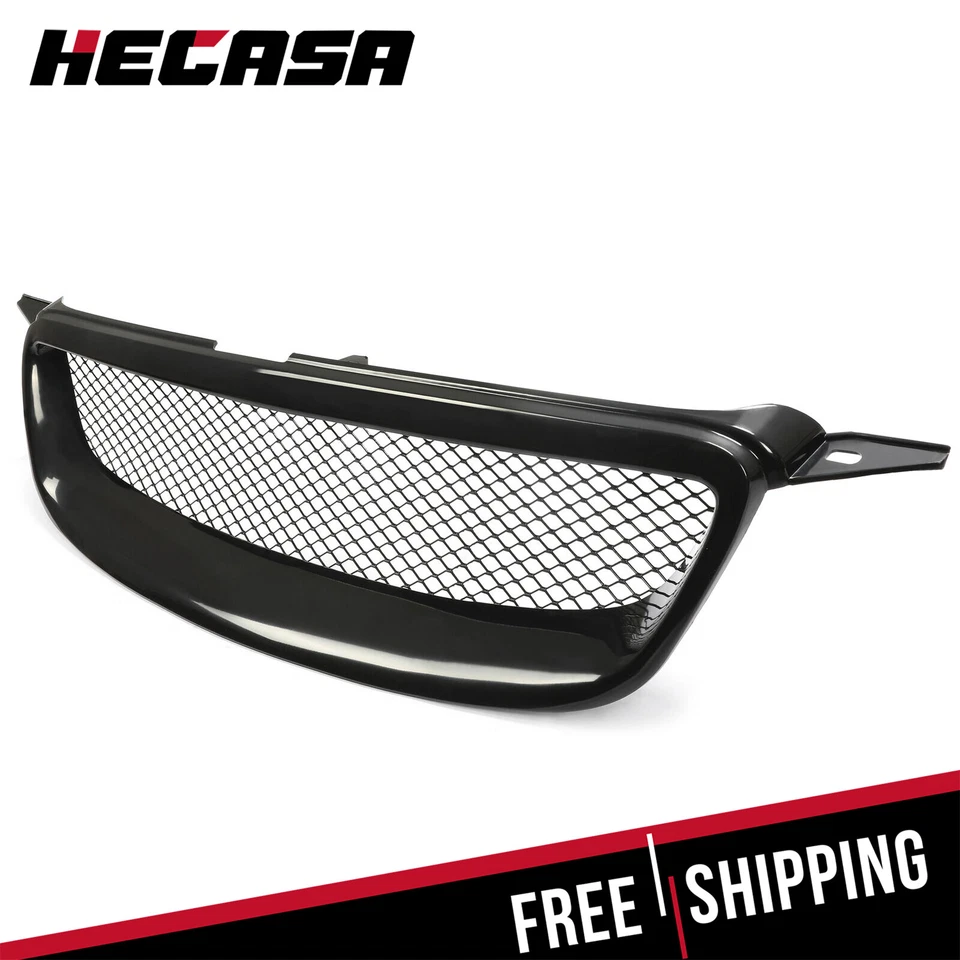HECASA For 2003-07 Toyota Corolla Mesh ABS Front Grille Glossy Black Metal Hood - Изображение 2 из 4