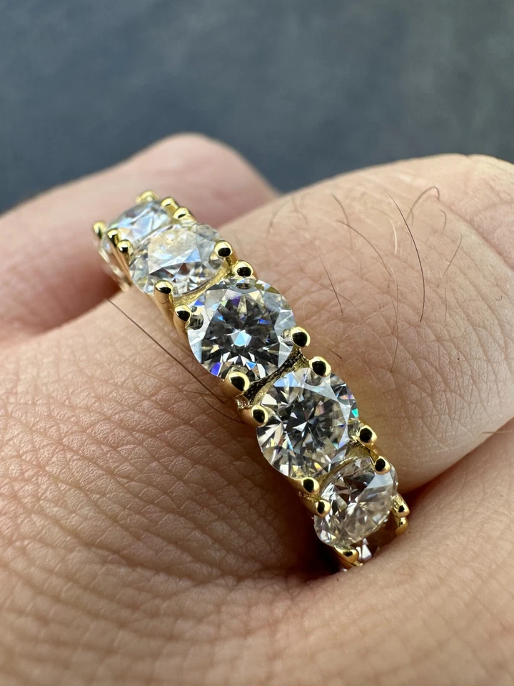 Alianza de eternidad de moissanita real anillo de boda prueba de diamantes oro de 14 k sobre plata 925 Foto 3 de 4