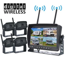 7" Digital Wireless DVR Quad Split Monitor Screen Backup Rear View Camera System