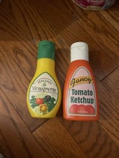 Melissa and Doug pretend Italian Vinaigrette bottle And Tomato Ketchup Bottle