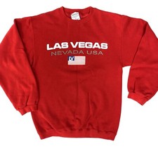 Vtg 80 90's Santee Hvywt Red LAS VEGAS Nevada USA Flag Sweatshirt S