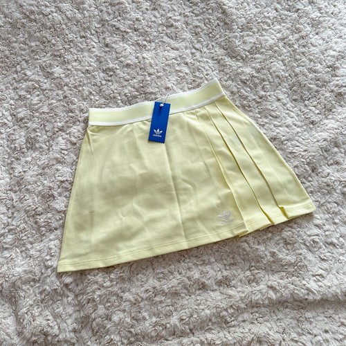 Adidas Originals Tennis Luxe Logo Pleated Mini Skirt Hazy Yellow UK 10 NEW BNWT