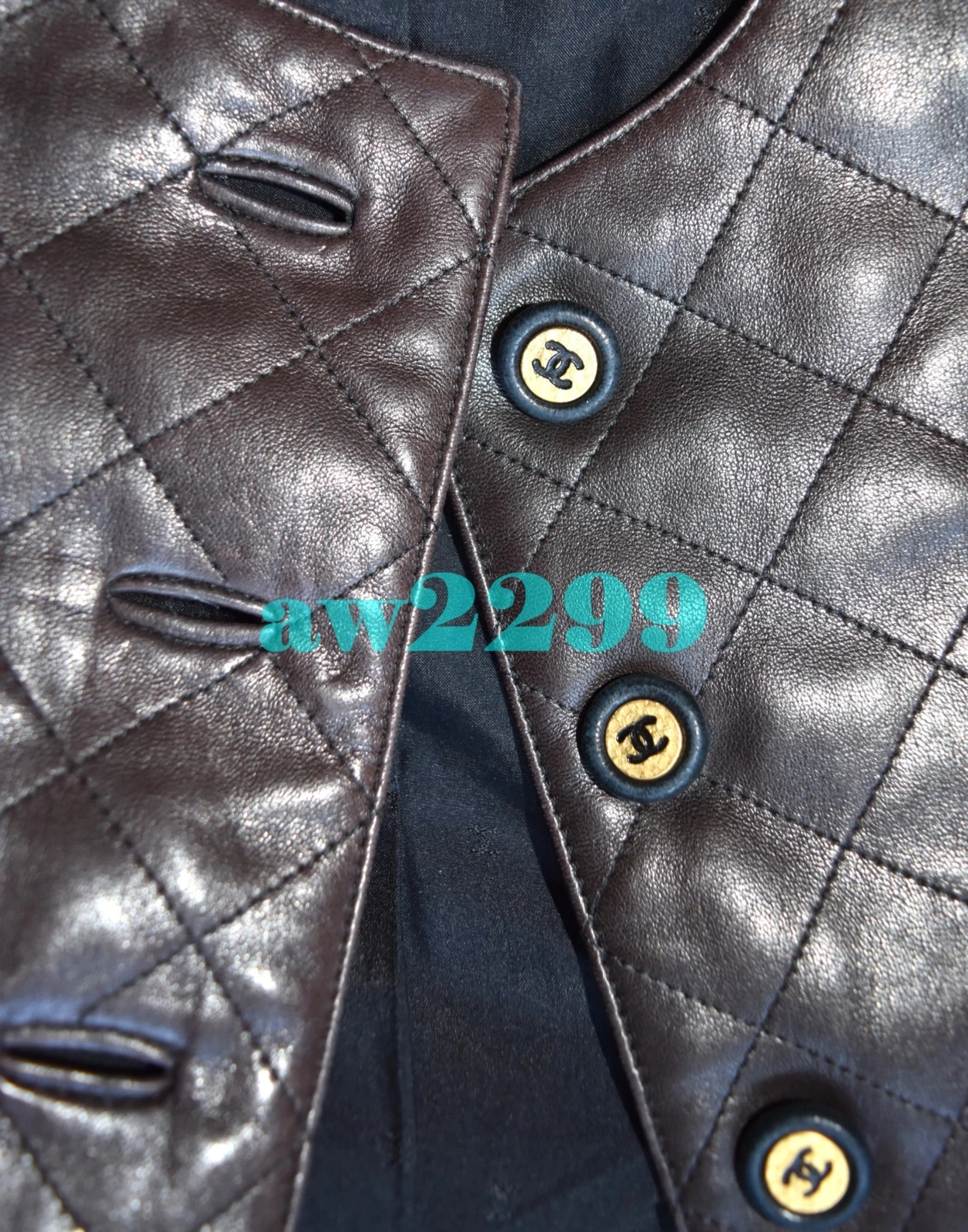 Gilet CHANEL 93A Vintage Pelle d'Agnello Trapuntato CC Top 36 38 Oggetto da Collezione Marrone