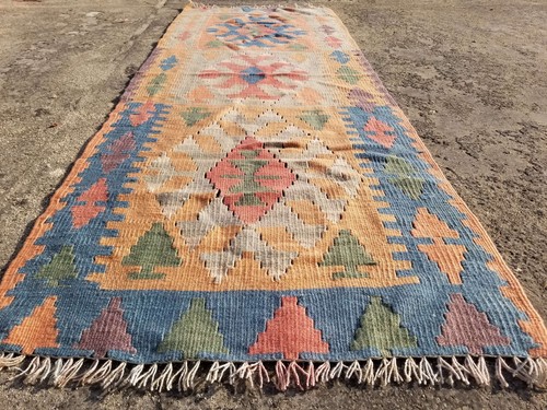 Vintage Traditional Handmade Afghan Wool Multicolor Kilim 165x60cm