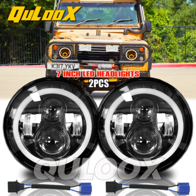 For Land Rover Defender 90 110 Pair 7'' inch Round LED Headlights DRL Hi/Lo Beam