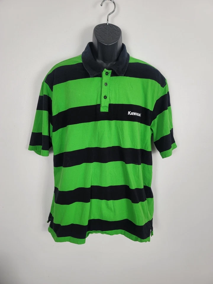 Polo Kawasaki Team Vintage Para Hombre Verde Negro Rayas Moto Racing Talla XL Foto 2 de 4