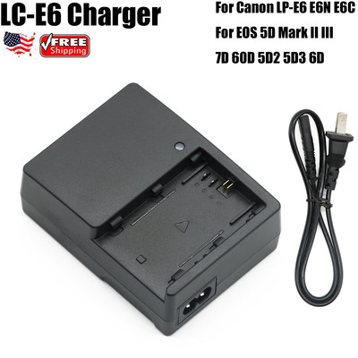 2X LC-E6 Charger For Canon LP-E6 E6N E6C EOS 5D Mark II III 7D 60D 5D2 5D3 6D