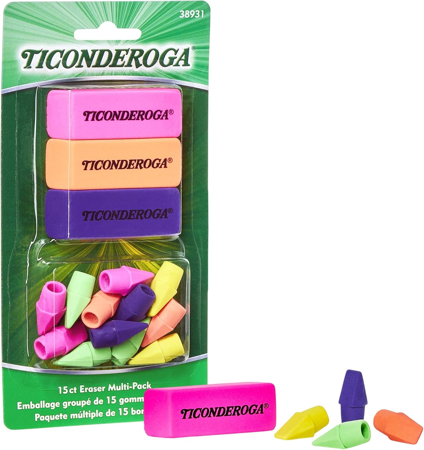 Bright Neon Ticonderoga Erasers 15-Pack Bulk Set of 8 (38931SP)