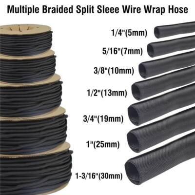 Nylon Braided Wire Cable Sleeve Split Self Wrap Loom Tubing Cord Lot 5 10 20 50'