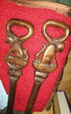 Wood Carved Walking Stick Cane detailed Handle DOG or MONKEY choice of one