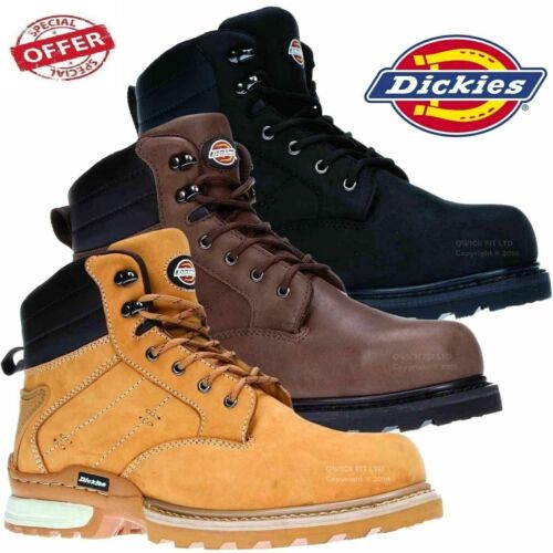 DICKIES Safety Work Boots  Black/Brown STEEL TOE  Nubuck Leather CANTON MEN UK 6 - Picture 1 of 4