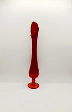 VTG VIKING Glass Ruby Red Amberina EPIC Line Swung Glass Vase 15.5"  GLOWS