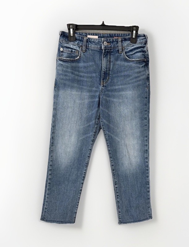 Pilcro The Vintage Straight Jeans Women 28P Petite Blue Crop Raw Hem 25 Inseam