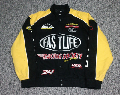 Vintage Fast Life Chaotic System Rennsport-Jacke Bomberstil Farbe Schwarz Gr. L
