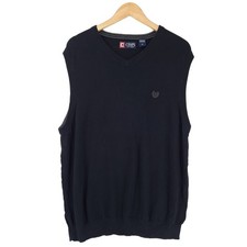 Chaps Vintage Knit Sweater Vest Black Cotton Sleeveless V-Neck Nq3 Size M