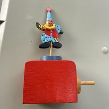 Vintage Hand Wind Up Wood Hand Painted ClownToy Wooden Handmade Sri Lanka