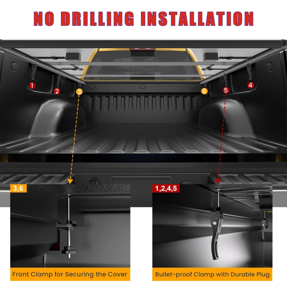 6ft FRP Hard Tonneau Cover For 2004-12 Chevy Colorado GMC Canyon Truck Bed w/LED Foto 4 de 4
