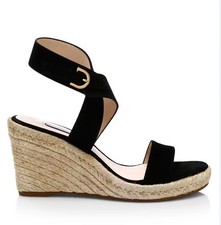 Stuart Weitzman Lexia Black Leather Woven Heel Espadrille Sandals Size 10 Stuart Weitzman Lexia Black Leather Woven Heel Espadrille Sandals Size 10