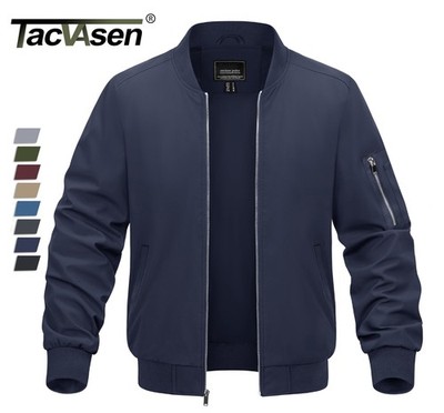 Mens Lightweight Bomber Jacket Full Zip Windbreaker Casual Spring Fall Thin Coat