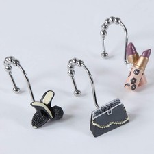 Shower Curtain Hooks Rings, Set of 12 Stainless Steel Decorative Shower Curta...