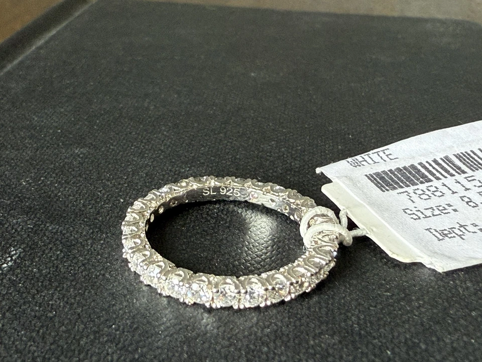 Suzy Levian Sterling Silver Princess Cut Cubic Zirconia Eternity Ring Size 8.5 - Image 3 of 4