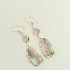 Lapis Lace Agate Pink Topaz Gemstone Drop Dangle Earrings Jewelry 2.2