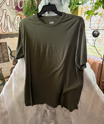 Lee Men's 2XL Big & Tall Green Solid Crew Neck Short Sleeve Logo Knit Tee