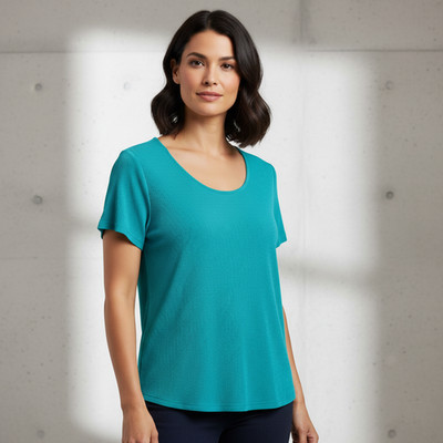 White Stag L Top Womens Teal Green Liquid Knit Boho Casual Office Coastal Resort
