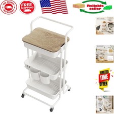 White 3 Tier Rolling Cart with Cups  Hooks - Indoor Organization Dream