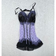 Native Intimates 36B Babydoll Lace Coquette Chemise Lingerie Women Purple Black