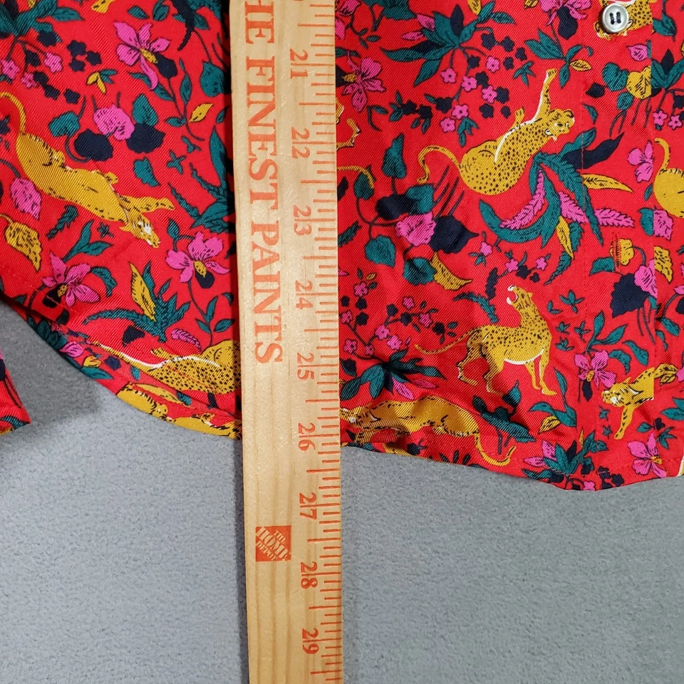 J. Blusa Colección Crew Mujer 14 Rojo Seda Leopardo Selva Gato Botón Arsty Foto 4 de 4