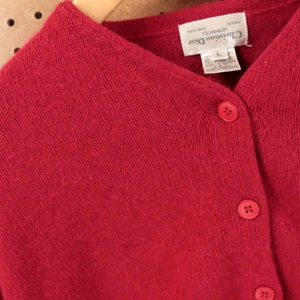 De colección CHRISTIAN DIOR Lana de Cordero Angora Copo de Nieve Vacaciones Navidad Cárdigan GRANDE Foto 3 de 4