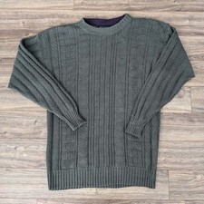 VTG 90s Chaps Ralph Lauren Cable Knit Sweater Mens Green USA Made Crew Neck - L