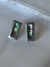 Sterling Silver 925 Abalone Earrings Studs Vintage Jewellery VGC