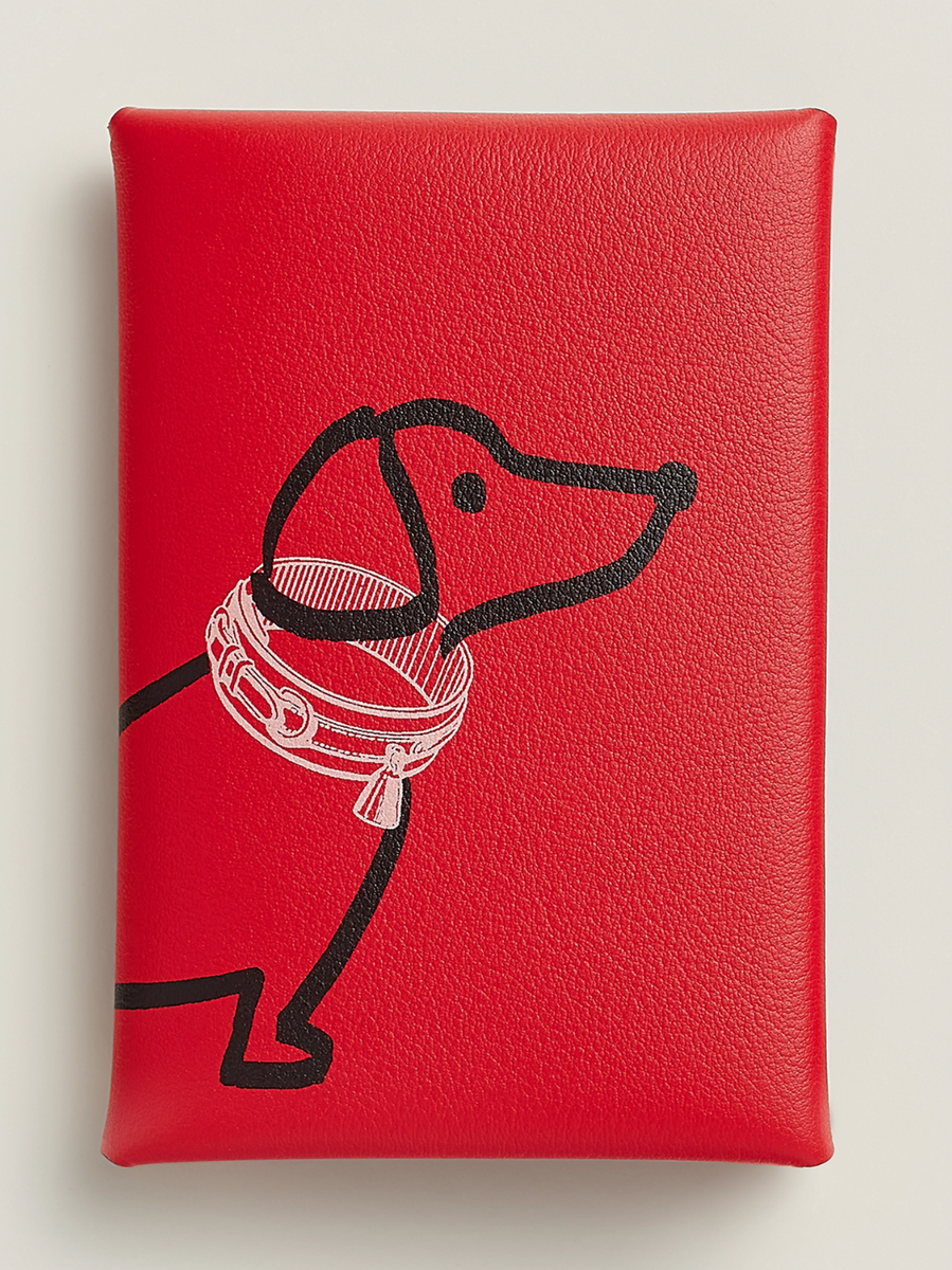 Hermes Wallet Calvi Duo Compact Dachshund Dog Rouge De Coeur Red