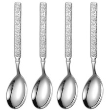 4 PCS Thickened Stainless Steel Dinner Spoons Hammered Edge Serving Set