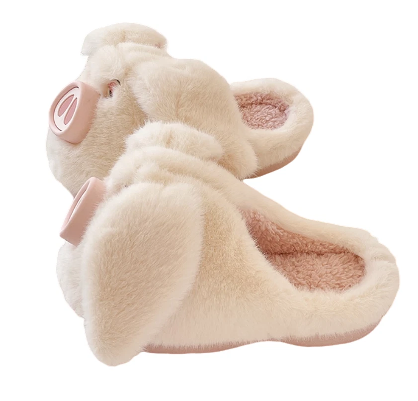 Lindas pantuflas de cerdo para mujer - Zapatos de casa de animales de felpa difusos ~ ~ BLANCO Foto 3 de 4