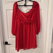 Shein Curve Women's Dress XL Red Mini V Neck Long Sleeve Zipper Lightweight