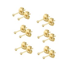 6 Pair Tiny Women 14K Gold Plated Ball Stud Earrings Surgical Stainless Steel