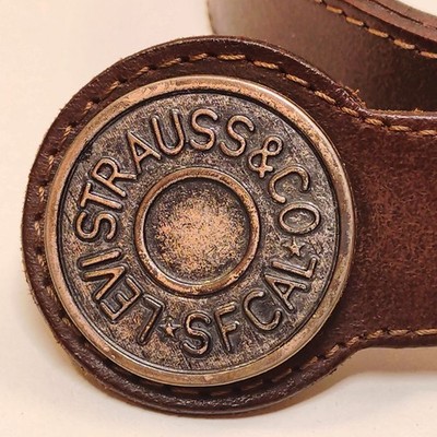 Levi's Red Tab Brown Leather Belt with Coin Buckle Size 28 95 cm
