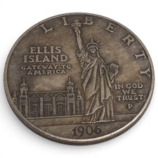 Moneda retro Liberty Token 1906 Ellis Island de un dólar de Estados Unidos de América