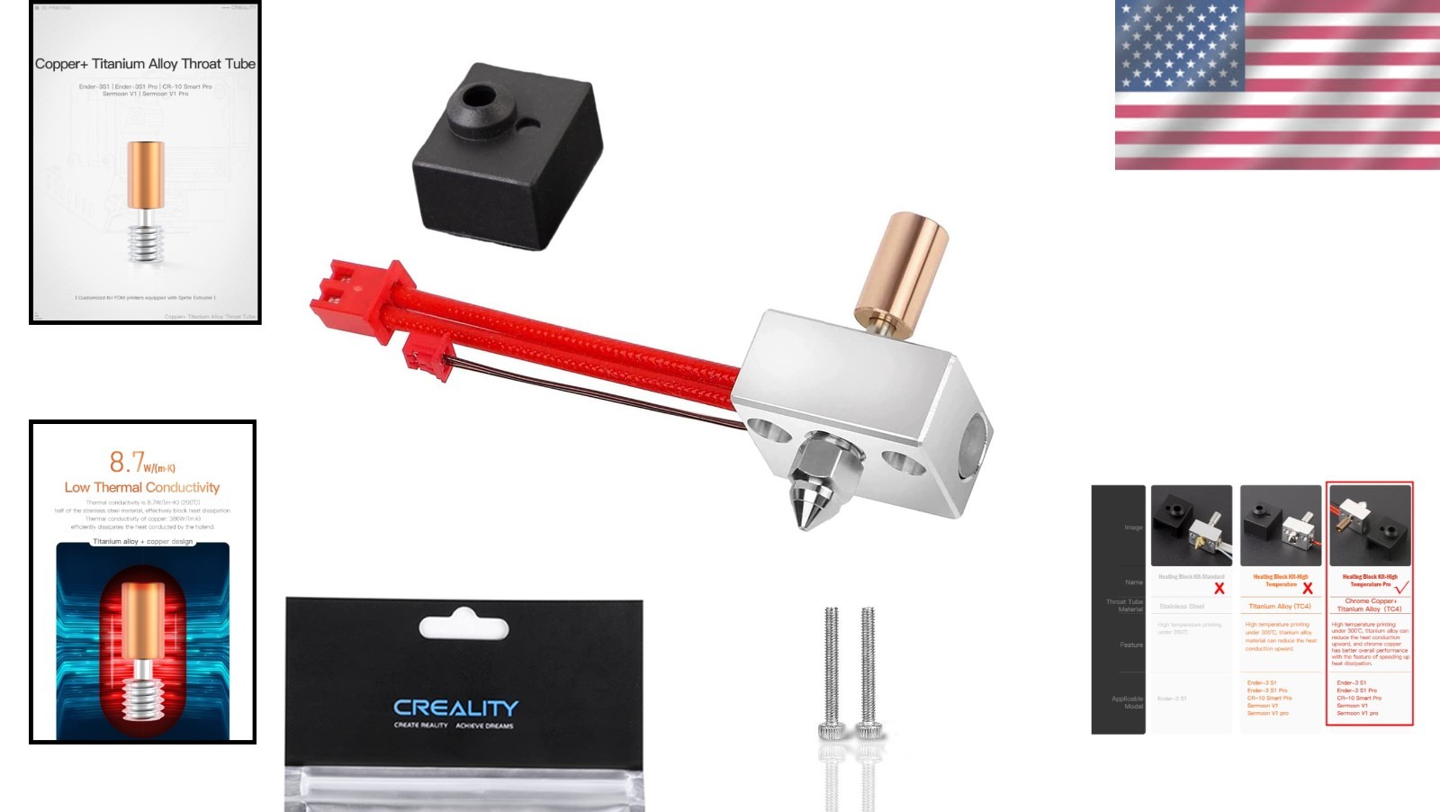 High-Performance 300℃ Creality Sprite Extruder Pro Nozzle & Heating Block Kit