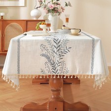 Laolitou Table Cloth Rectangle, Embroidery Heavy Duty Cotton Linen Tablecloth...