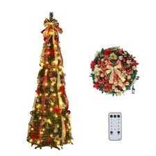 6ft Pre lit Pop Up Christmas Tree with Lights, Pre-Decorated Artificial Penci...